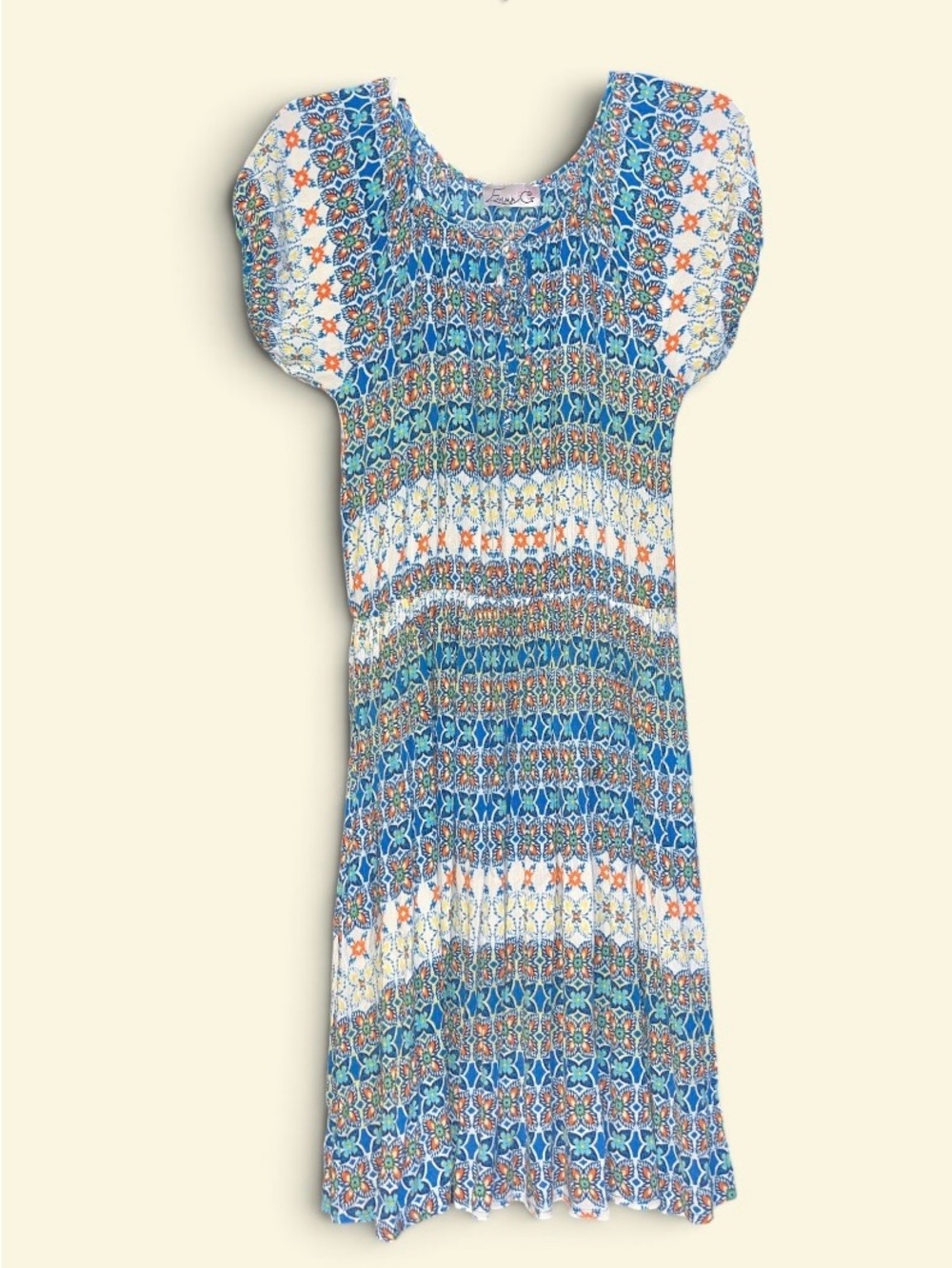 Emma G Blue Multi-Pattern Midi Dress